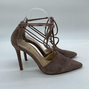 Vince Camuto Nitta Heels Purple Tan Lace Up Leather Womens Size 6.5 M